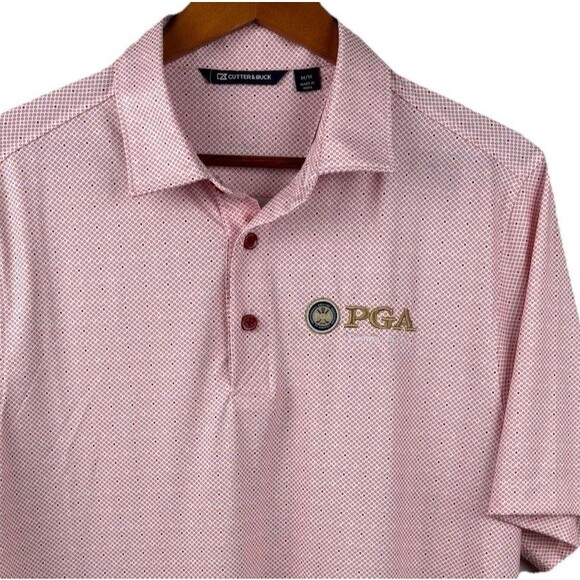 PGA polo shirt men Medium Red & White Spandex polyester Golf PGA Gateway Section - Picture 1 of 8